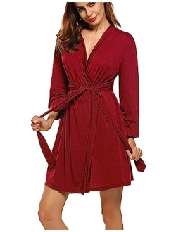 Women Kimono Robes Cotton Lightweight Robe Short Knit Bathrobe Soft Sleepwear Ladies Loungewear S-XXL