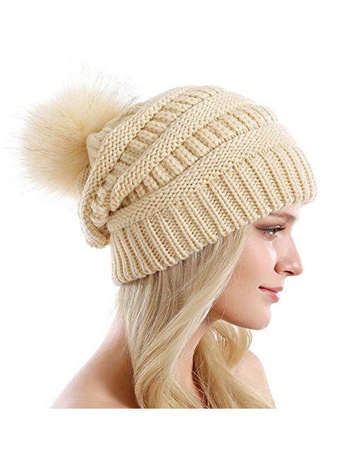 womens faux fur bobble hat