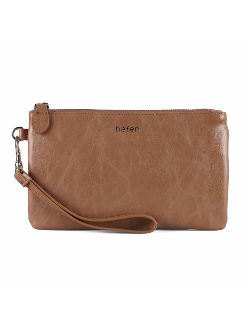 Befen Women's Leather Wristlet Clutch Wallet, Smartphone Wristlet Purse Signature Wallet