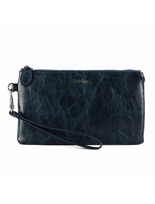 Befen Women's Leather Wristlet Clutch Wallet, Smartphone Wristlet Purse Signature Wallet