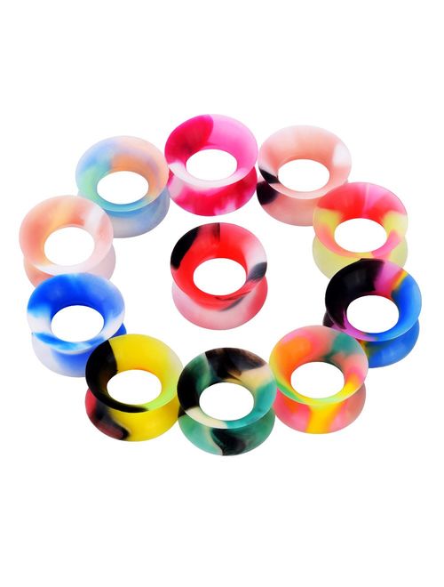 Longbeauty 22pcs/18pcs Soft Silicone Ear Gauges Plugs Flesh Tunnels Expander Stretchers Piercing Mixed Color Set