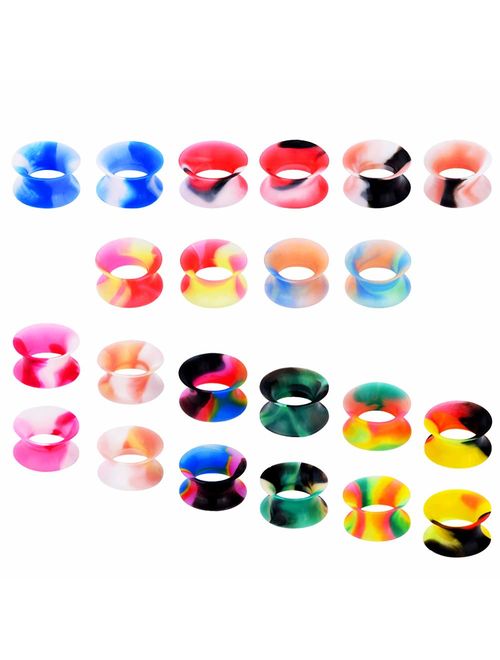 Longbeauty 22pcs/18pcs Soft Silicone Ear Gauges Plugs Flesh Tunnels Expander Stretchers Piercing Mixed Color Set