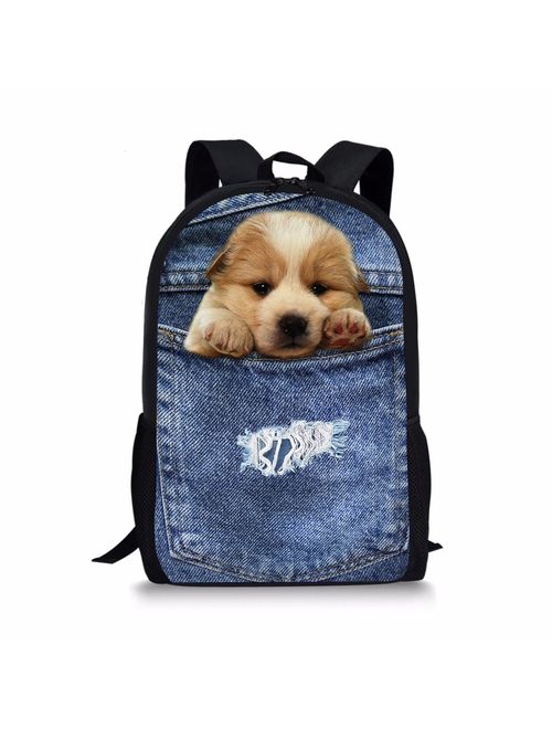 HUGS IDEA Under Animal Printed Children School Bag Blue Kids Backpack