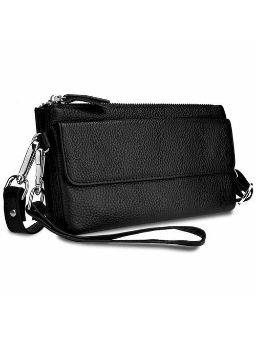 YALUXE Women's Leather Clutch Smartphone Wristlet Crossbody with RFID Blocking Card Slots