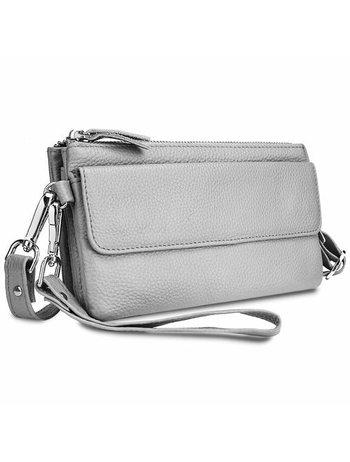 YALUXE Women's Leather Clutch Smartphone Wristlet Crossbody with RFID Blocking Card Slots