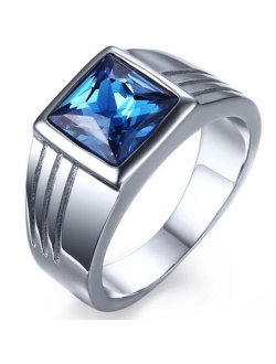 Jude Jewelers Stainless Steel Square Cut Blue Gemstone Black Onxy Wedding Statement Party Ring