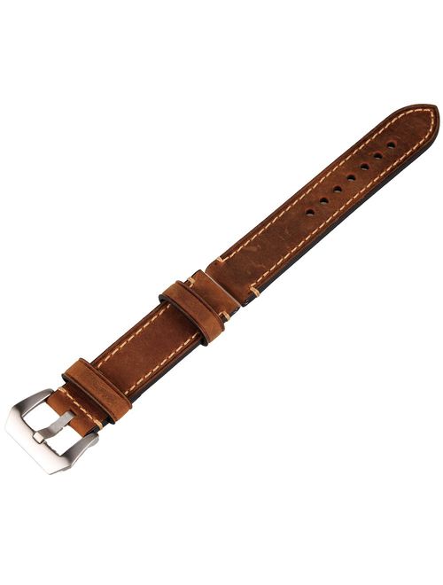 Brown 22mm Genuine Leather Wristwatch Watch Band Watchband Stainless Buckle