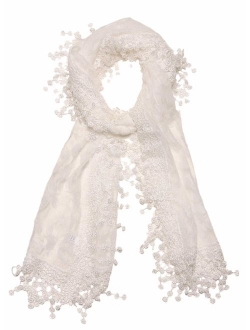 Tan's Women's lightweight Feminine lace teardrop fringe Lace Scarf Vintage Scarf Mesh Crochet Tassel Cotton Scarf for Women