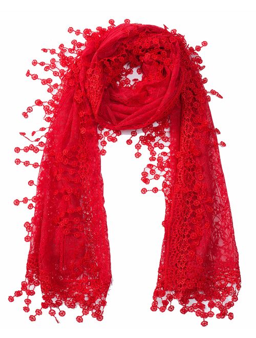 Tan's Women's lightweight Feminine lace teardrop fringe Lace Scarf Vintage Scarf Mesh Crochet Tassel Cotton Scarf for Women