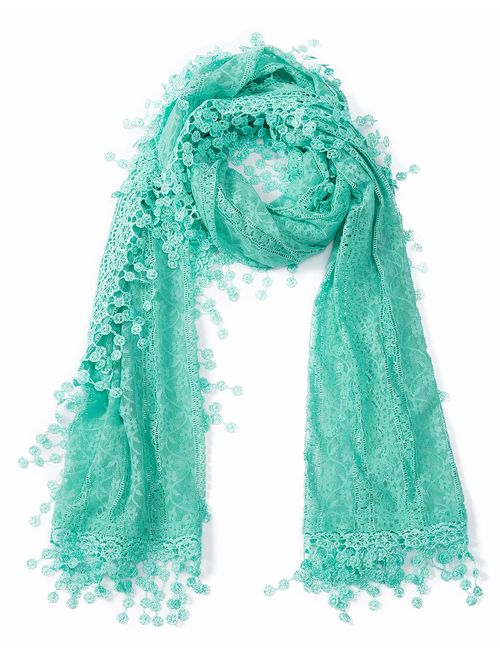 Tan's Women's lightweight Feminine lace teardrop fringe Lace Scarf Vintage Scarf Mesh Crochet Tassel Cotton Scarf for Women