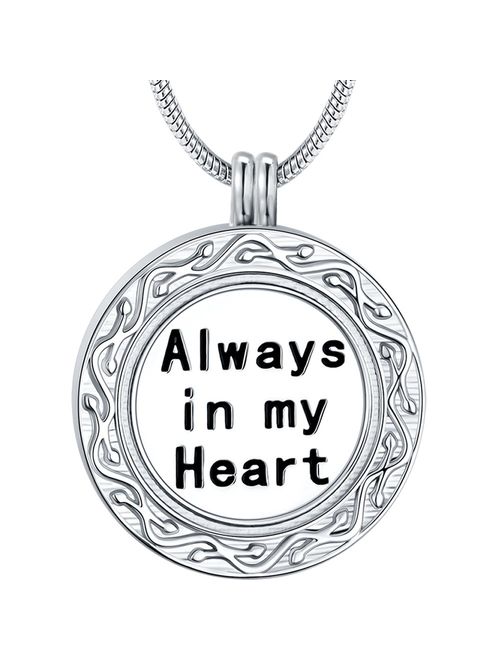 Ado Glo Memorial Gift, Always in My Heart with 1 or 2 Vials Urn Locket Pendant Necklace, Tree of Life Cremation Jewelry for Ashes, Keepsake for Dad Sister Grandma Aunt Wi