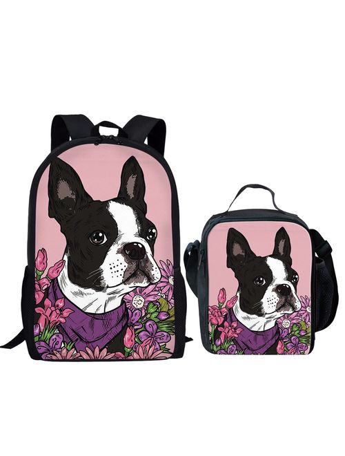 HUGS IDEA Cute Pocket Pet Printed Backpack Lunch Bag Set for Children