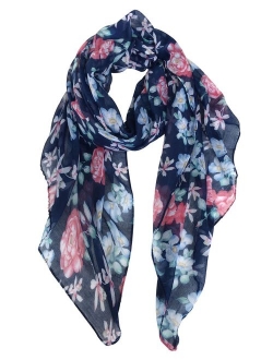 GERINLY Lightweight Scarves Fashion Flowers Print Women Cotton Wrap Scarf