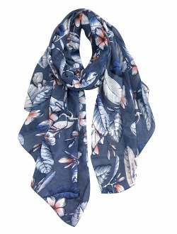 GERINLY Lightweight Scarves Fashion Flowers Print Women Cotton Wrap Scarf