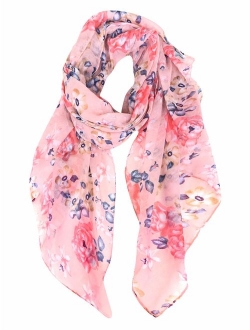 GERINLY Lightweight Scarves Fashion Flowers Print Women Cotton Wrap Scarf