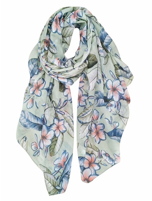 GERINLY Lightweight Scarves Fashion Flowers Print Women Cotton Wrap Scarf