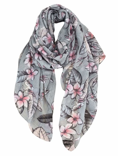 GERINLY Lightweight Scarves Fashion Flowers Print Women Cotton Wrap Scarf