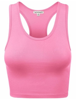 Women's Cotton Racerback Basic Crop Tank Tops