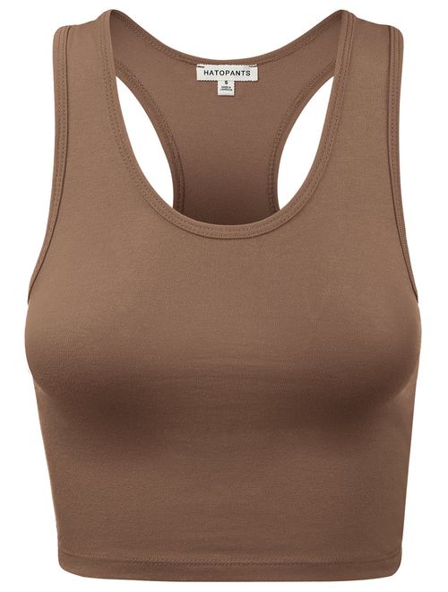 HATOPANTS Women's Cotton Racerback Basic Crop Tank Tops