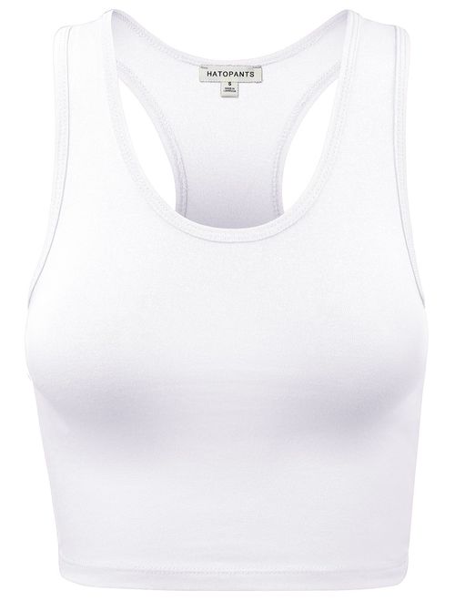 HATOPANTS Women's Cotton Racerback Basic Crop Tank Tops