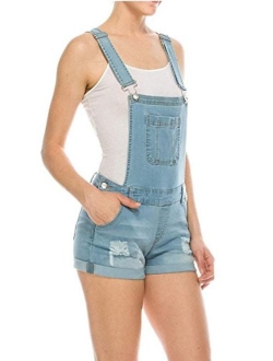 Wax Women's Juniors Cute Denim Overall Shorts