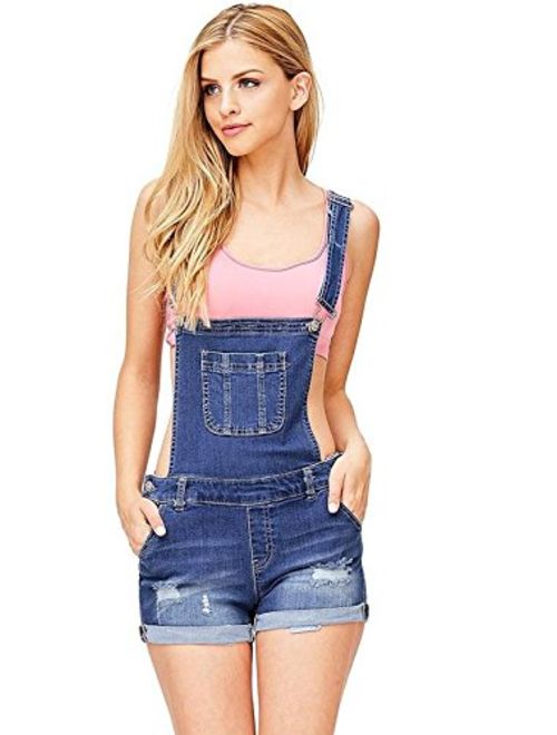 Wax Women's Juniors Cute Denim Overall Shorts