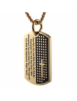 Isaiah 41:10 Jewelry, Stainless Steel Cross Dog Tag Pendant Necklace Strength Bible Verse