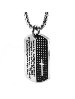 Isaiah 41:10 Jewelry, Stainless Steel Cross Dog Tag Pendant Necklace Strength Bible Verse