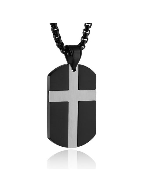 HZMAN Isaiah 41:10 Jewelry, Stainless Steel Cross Dog Tag Pendant Necklace Strength Bible Verse