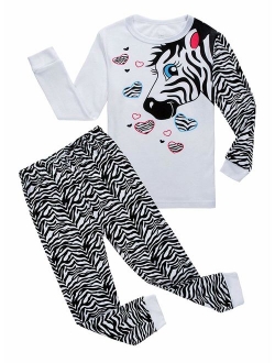 Family Feeling Zebra Little and Big Girls 2 Piece 100% Cotton Pajamas Sets Kids Pjs