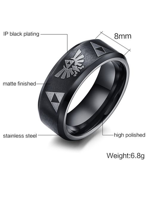 Nanafast 8mm The Legend of Zelda Triforce Ring, Stainless Steel Matte Finished Bands