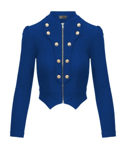 Hybrid & Company Women's Military Crop Stretch Gold Zip Up Blazer Jacket