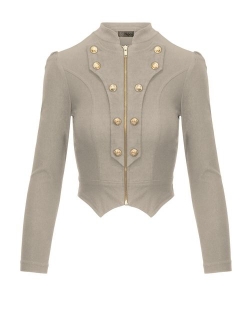 Hybrid & Company Women's Military Crop Stretch Gold Zip Up Blazer Jacket