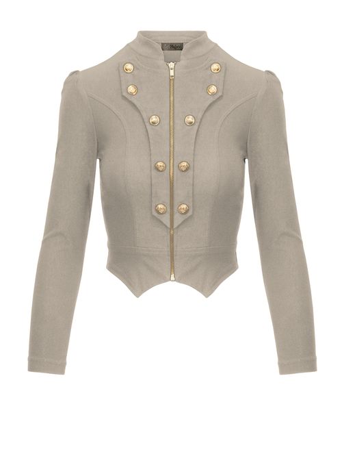 Hybrid & Company Women's Military Crop Stretch Gold Zip Up Blazer Jacket