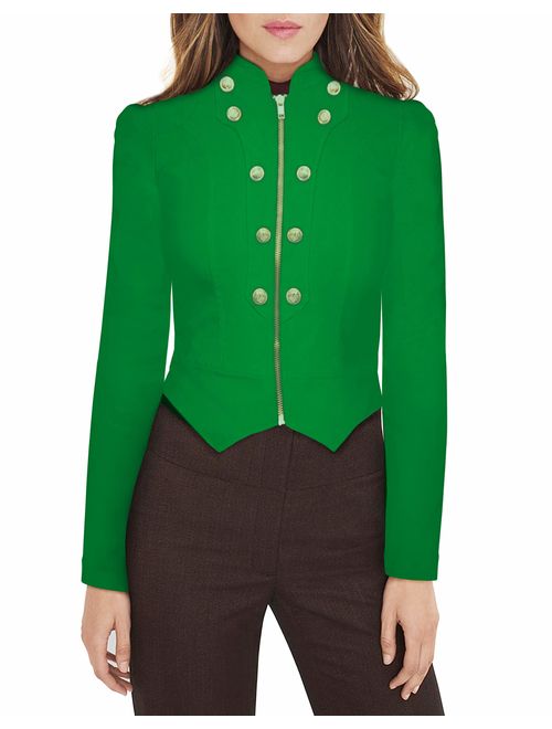 Hybrid & Company Women's Military Crop Stretch Gold Zip Up Blazer Jacket