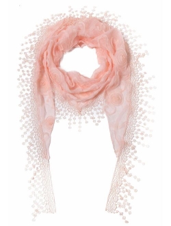 Cindy & Wendy Lightweight Triangle Floral Fashion Lace Fringe Scarf Wrap for Women