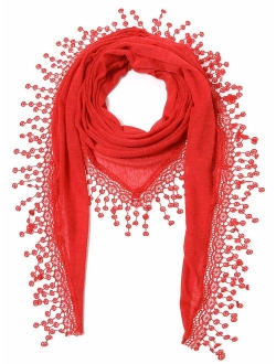 Cindy & Wendy Lightweight Triangle Floral Fashion Lace Fringe Scarf Wrap for Women