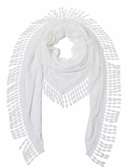 Cindy & Wendy Lightweight Triangle Floral Fashion Lace Fringe Scarf Wrap for Women