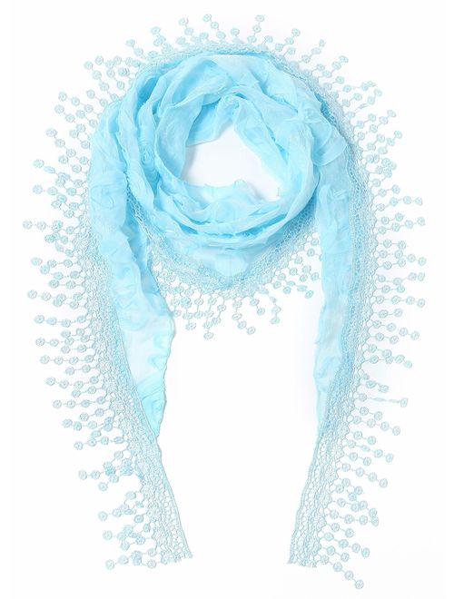 Cindy & Wendy Lightweight Triangle Floral Fashion Lace Fringe Scarf Wrap for Women