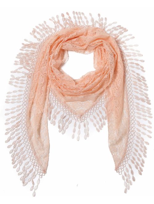 Cindy & Wendy Lightweight Triangle Floral Fashion Lace Fringe Scarf Wrap for Women