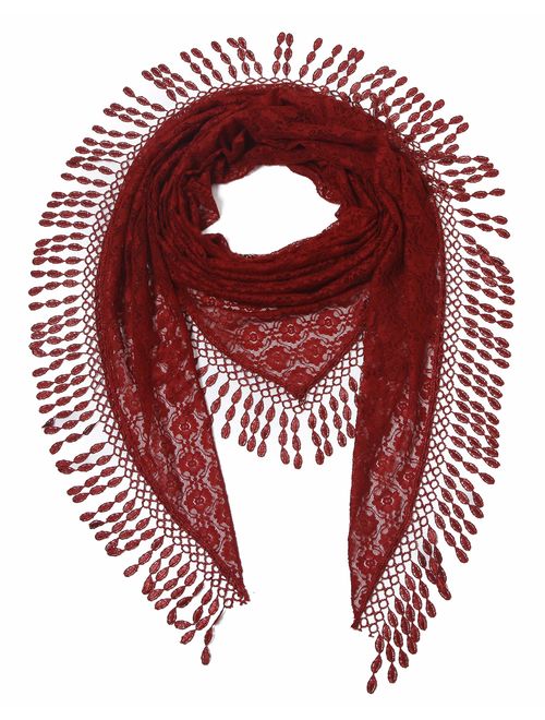 Cindy & Wendy Lightweight Triangle Floral Fashion Lace Fringe Scarf Wrap for Women