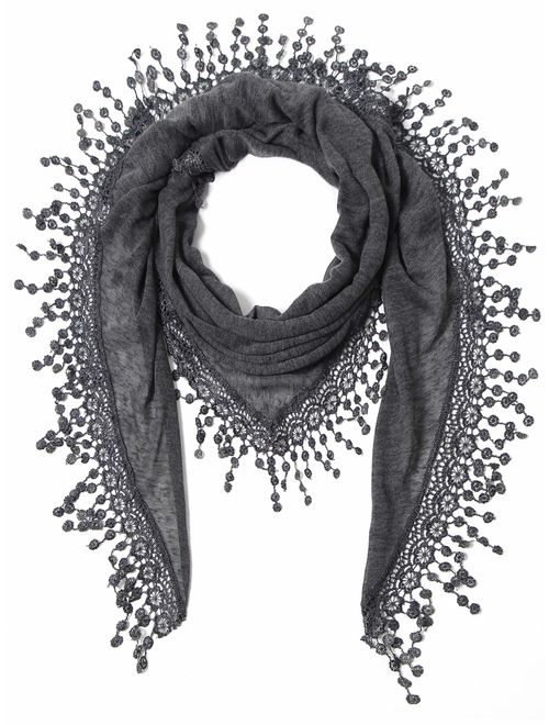 Cindy & Wendy Lightweight Triangle Floral Fashion Lace Fringe Scarf Wrap for Women