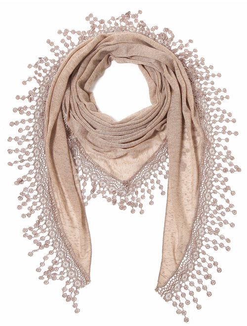 Cindy & Wendy Lightweight Triangle Floral Fashion Lace Fringe Scarf Wrap for Women