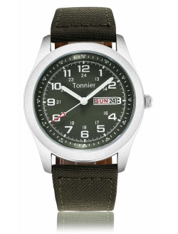 Tonnier Men's Weekender&Calendar Analog Canvas Strap Mans Watches