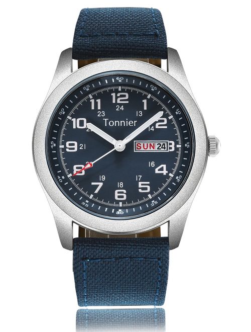 Tonnier Men's Weekender&Calendar Analog Canvas Strap Mans Watches