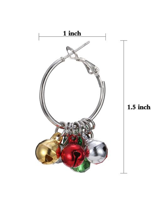 Christmas Bell Hoop Earrings - Hypoallergenic Christmas Jewelry Gift for Women Girls Cute Festive Earring Including Red Green White Yellow Jingle Bell Dangle, Great Gift 