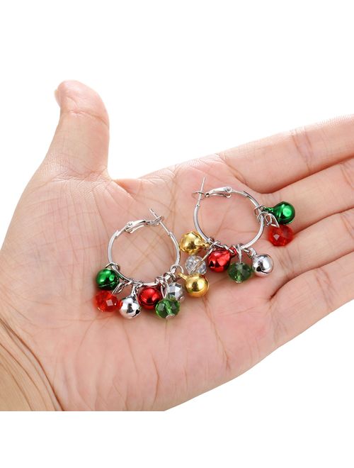 Christmas Bell Hoop Earrings - Hypoallergenic Christmas Jewelry Gift for Women Girls Cute Festive Earring Including Red Green White Yellow Jingle Bell Dangle, Great Gift 