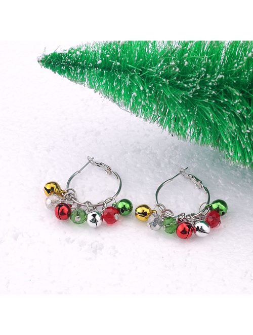 Christmas Bell Hoop Earrings - Hypoallergenic Christmas Jewelry Gift for Women Girls Cute Festive Earring Including Red Green White Yellow Jingle Bell Dangle, Great Gift 