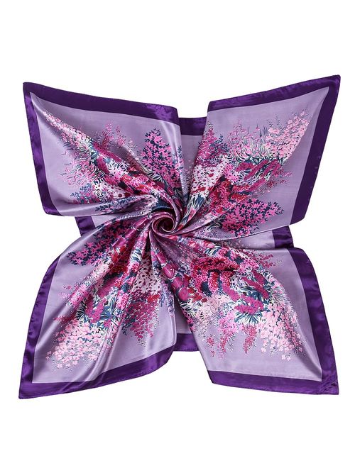 YOUR SMILE Polyester Scarf Women's Fashion Pattern Large Square Satin Headscarf 35''x35''