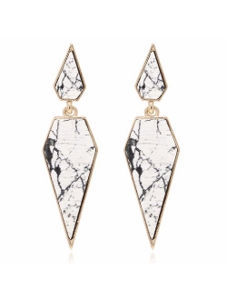 Bohemian Wood And Marble Effect Pentagon Shaped Drop Statement Earrings